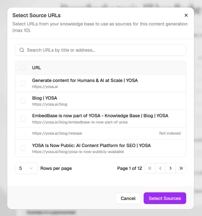 Select sources within content generation