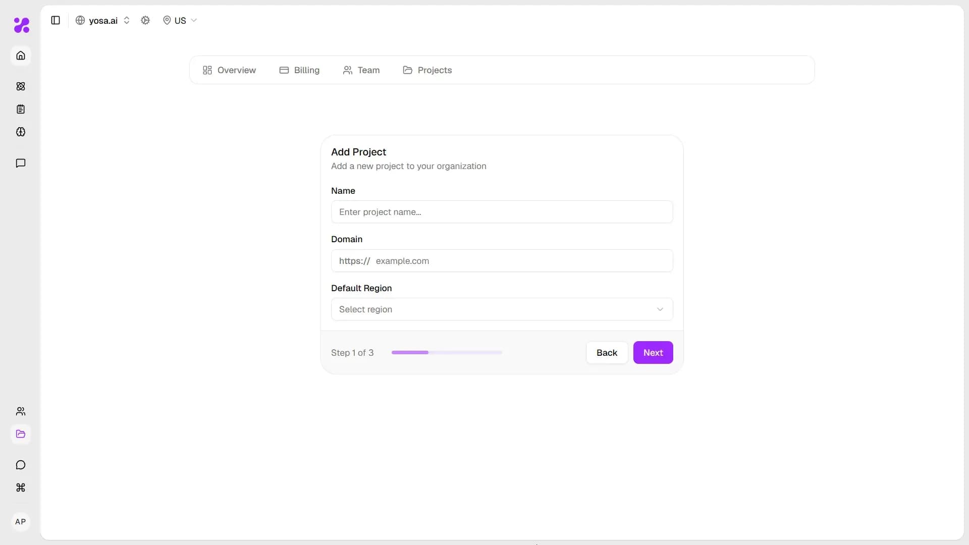 Add project window