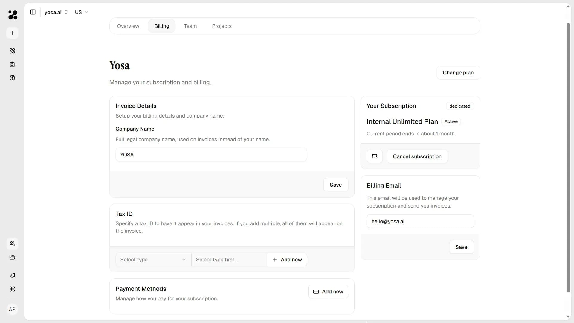 Billing tab overview