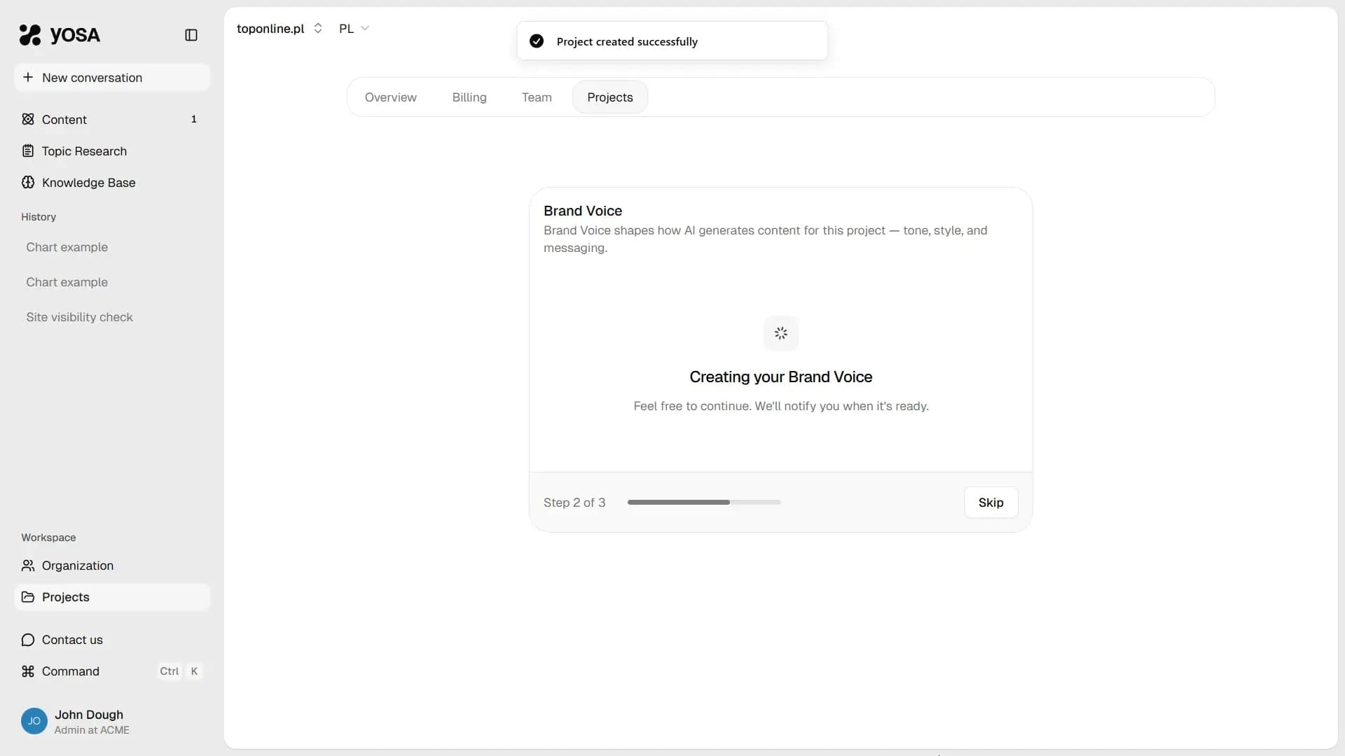 Brand Voice generation in progress