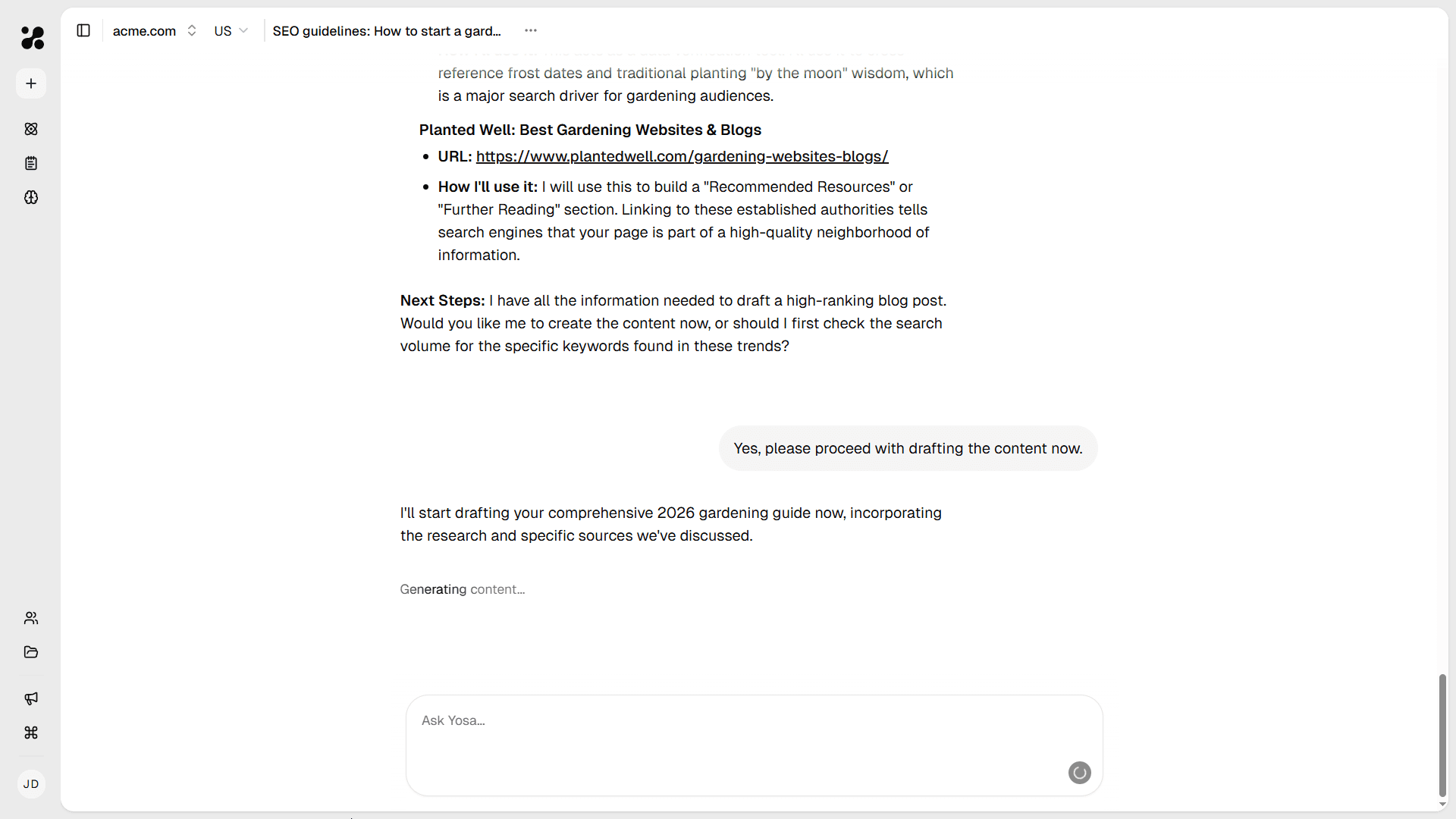 Content generation in chat