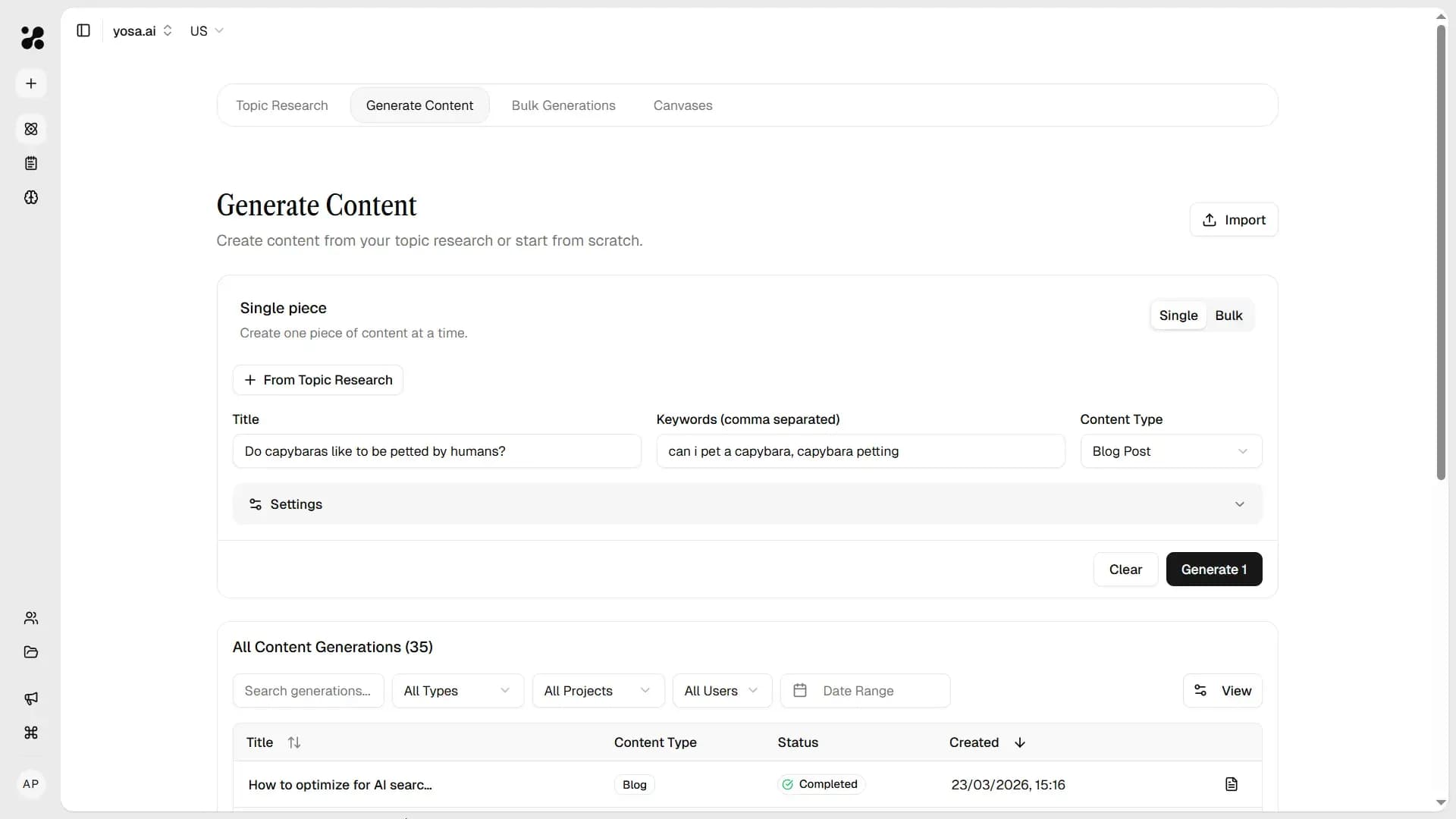 Content generation form