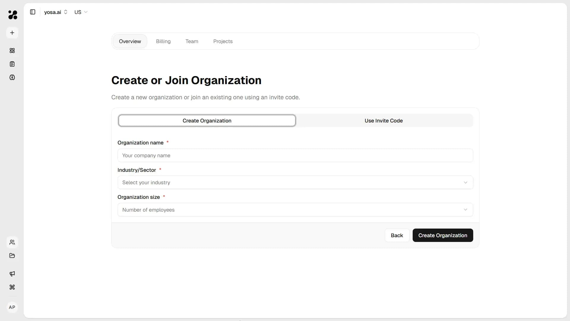 Create organization form