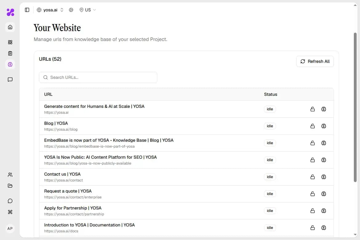 Knowledge base crawling statuses