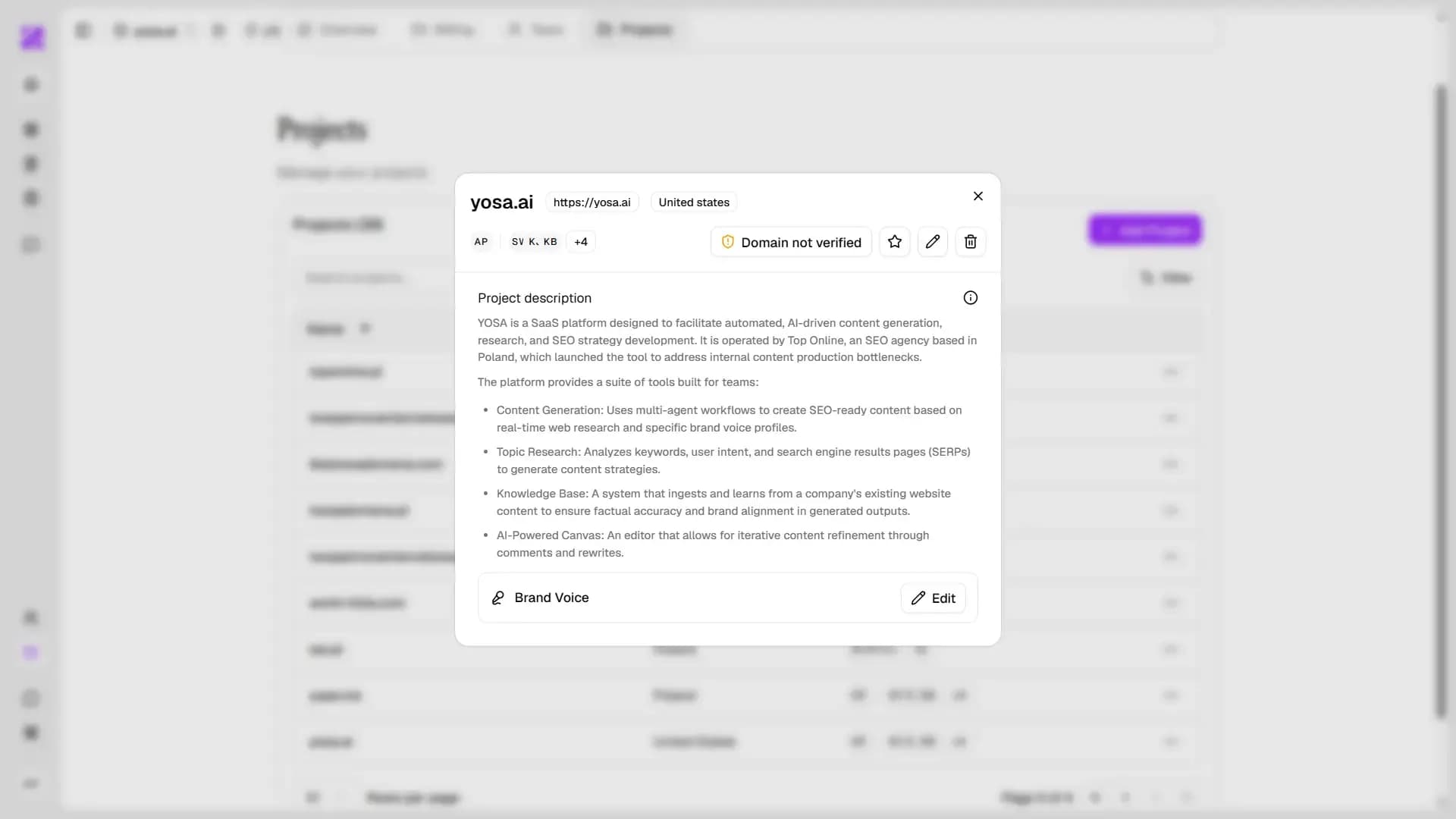 Project details view