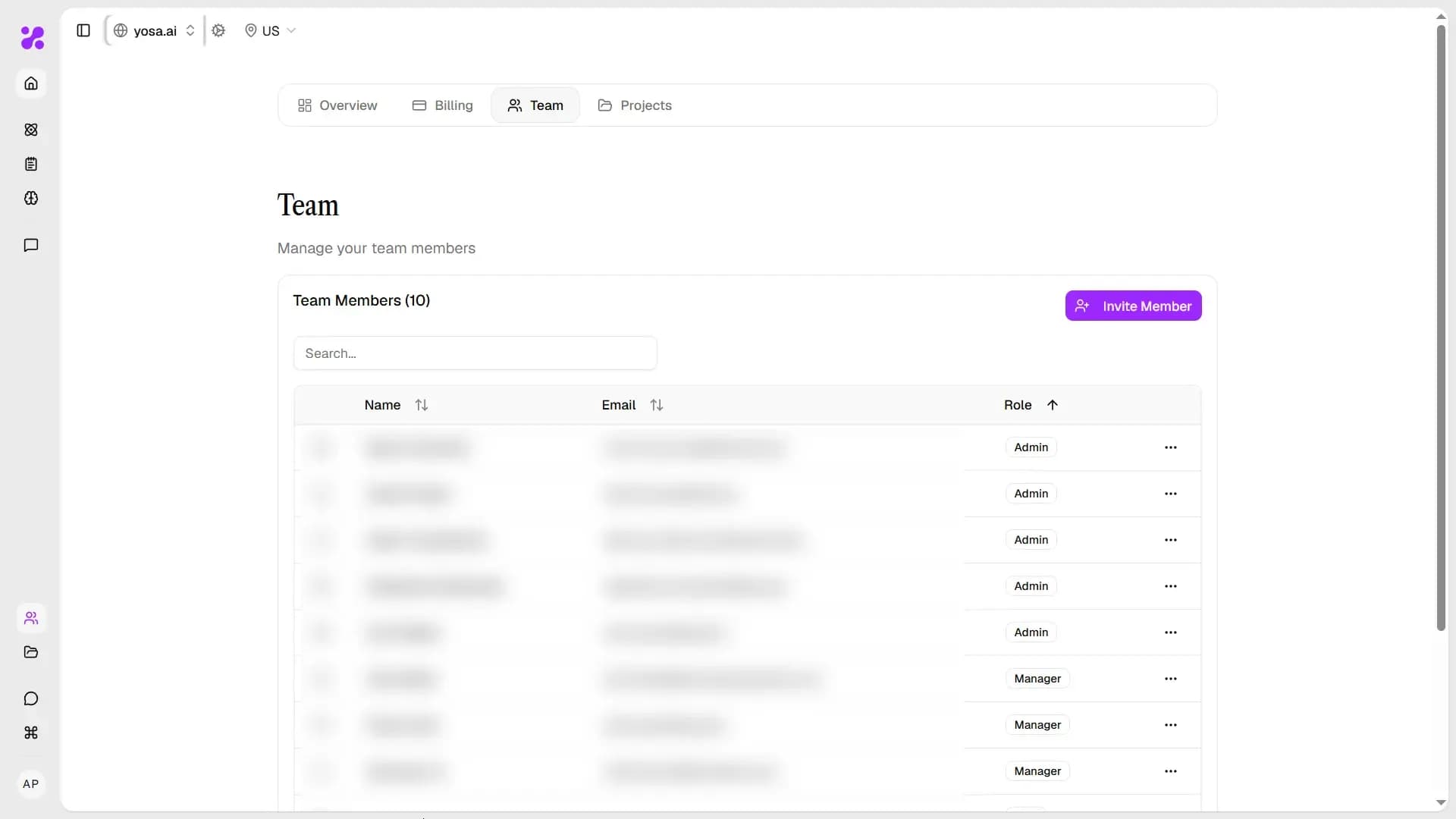 Team tab overview