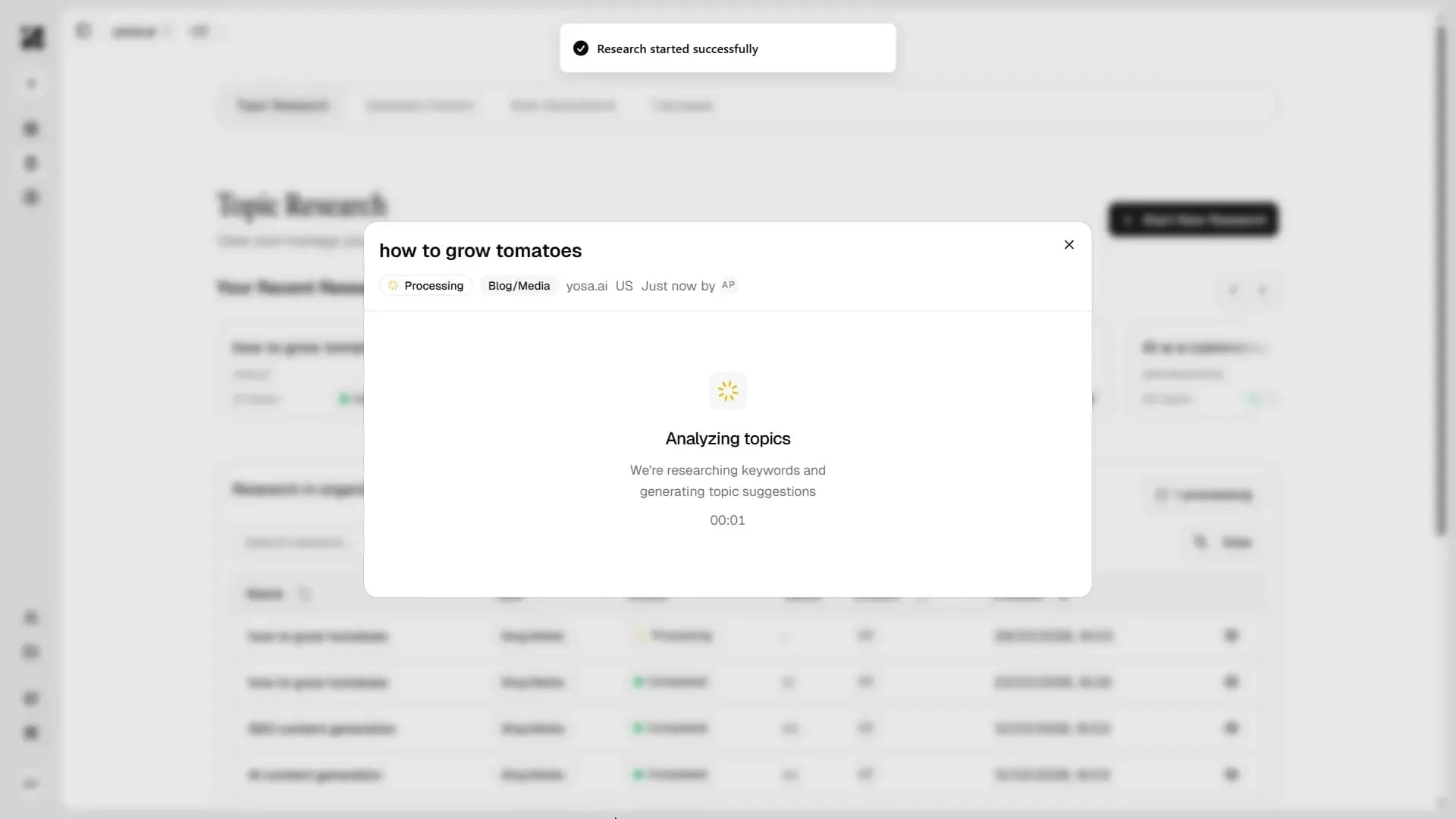 Topic research processing