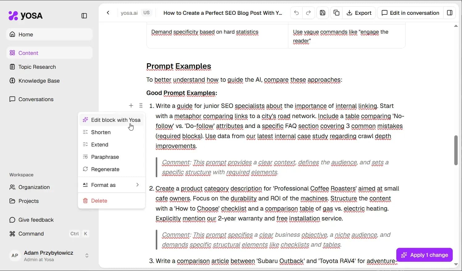 Adding comment to the whole block in canvas