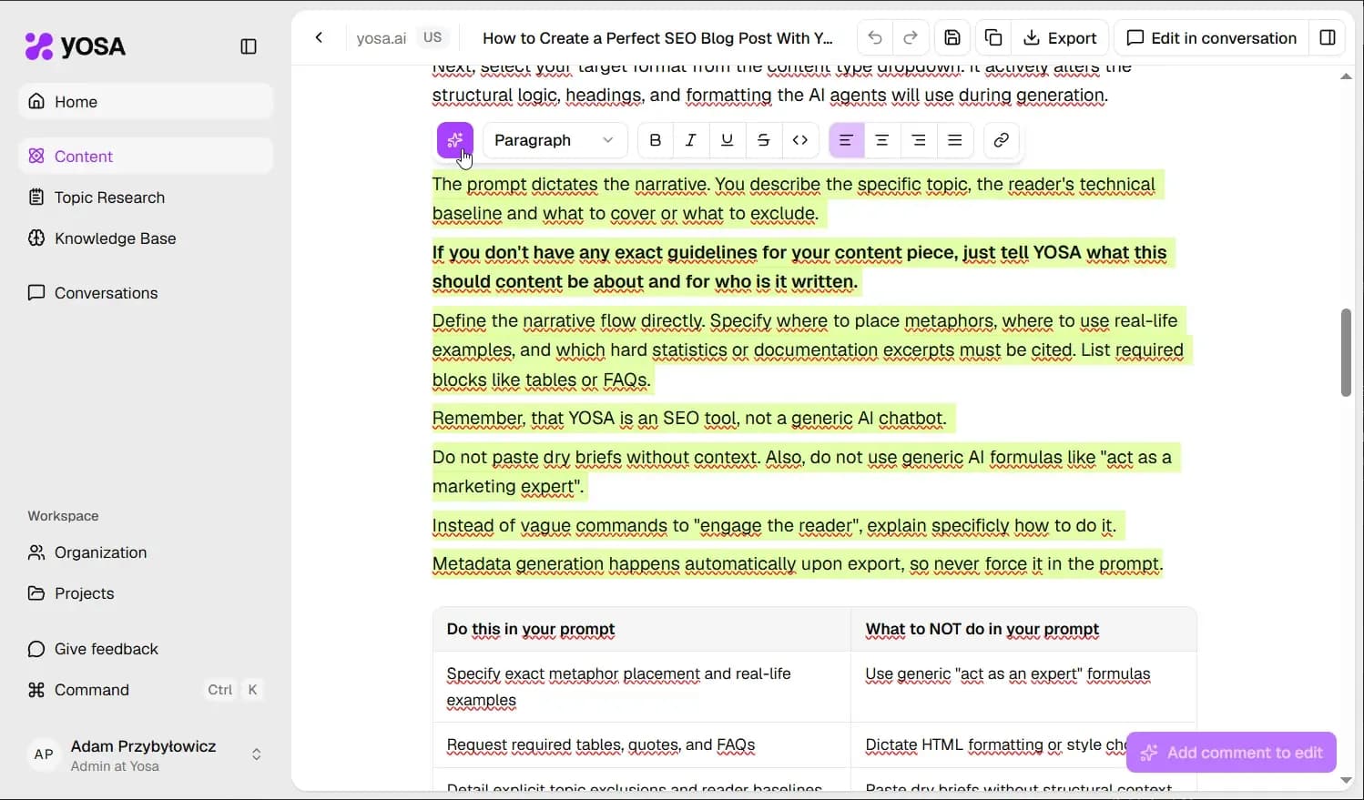 Adding comment in canvas - highlighted text and where to click
