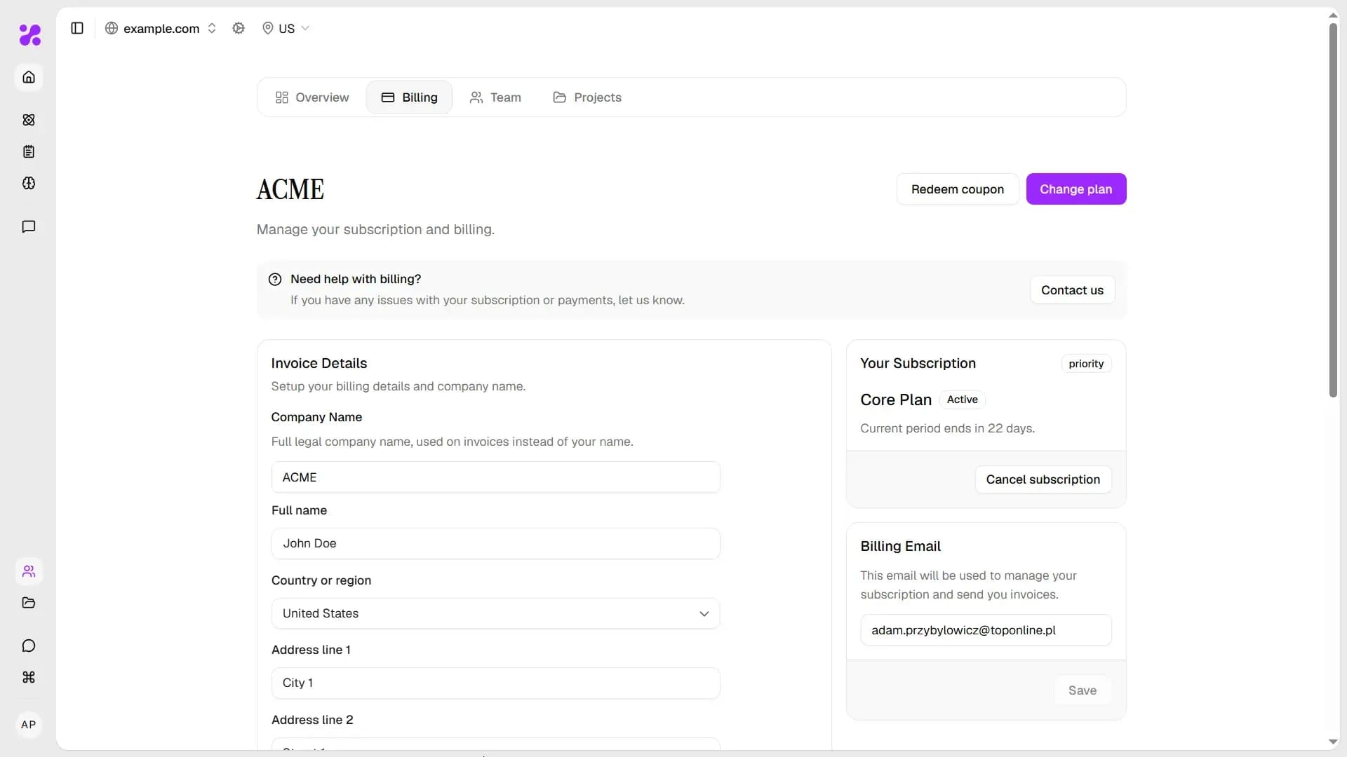 Billing tab overview - first part