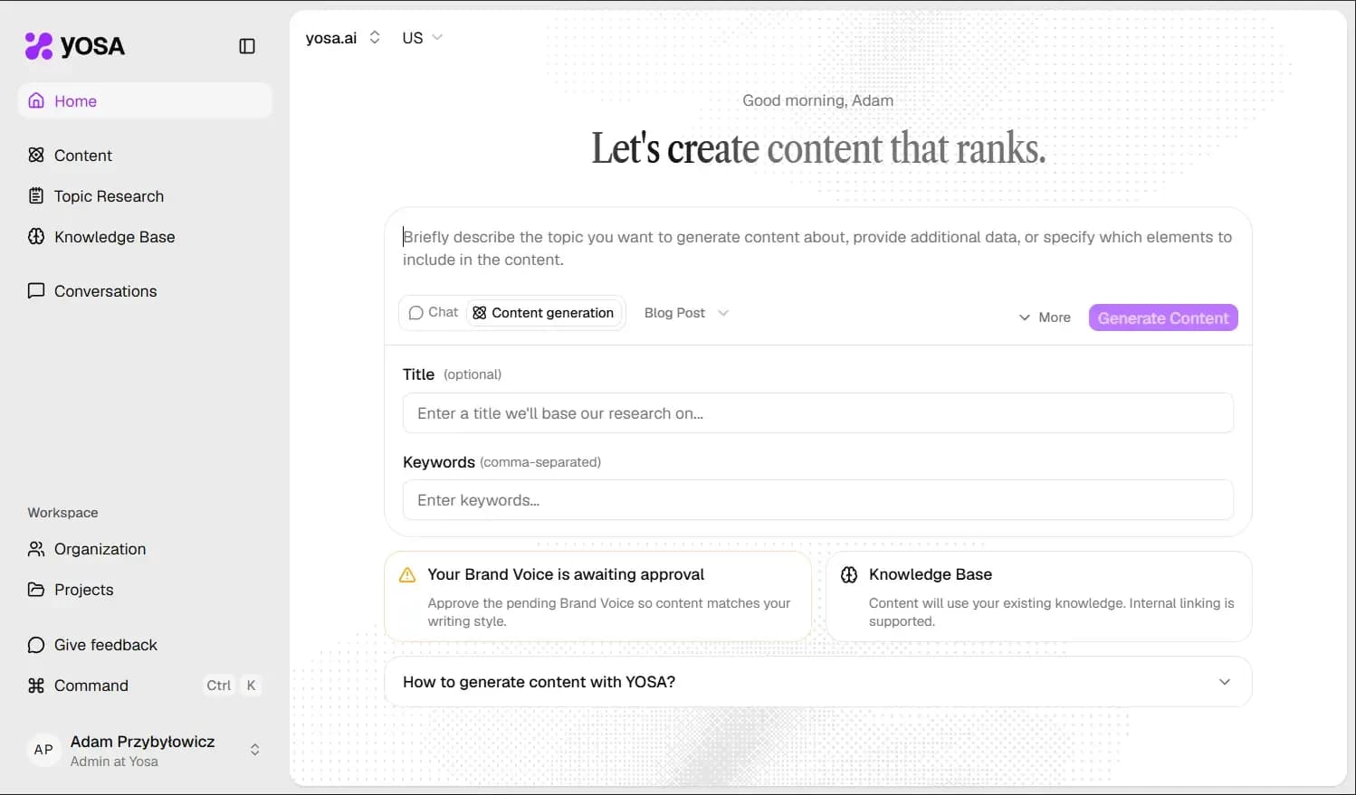 Content generation form