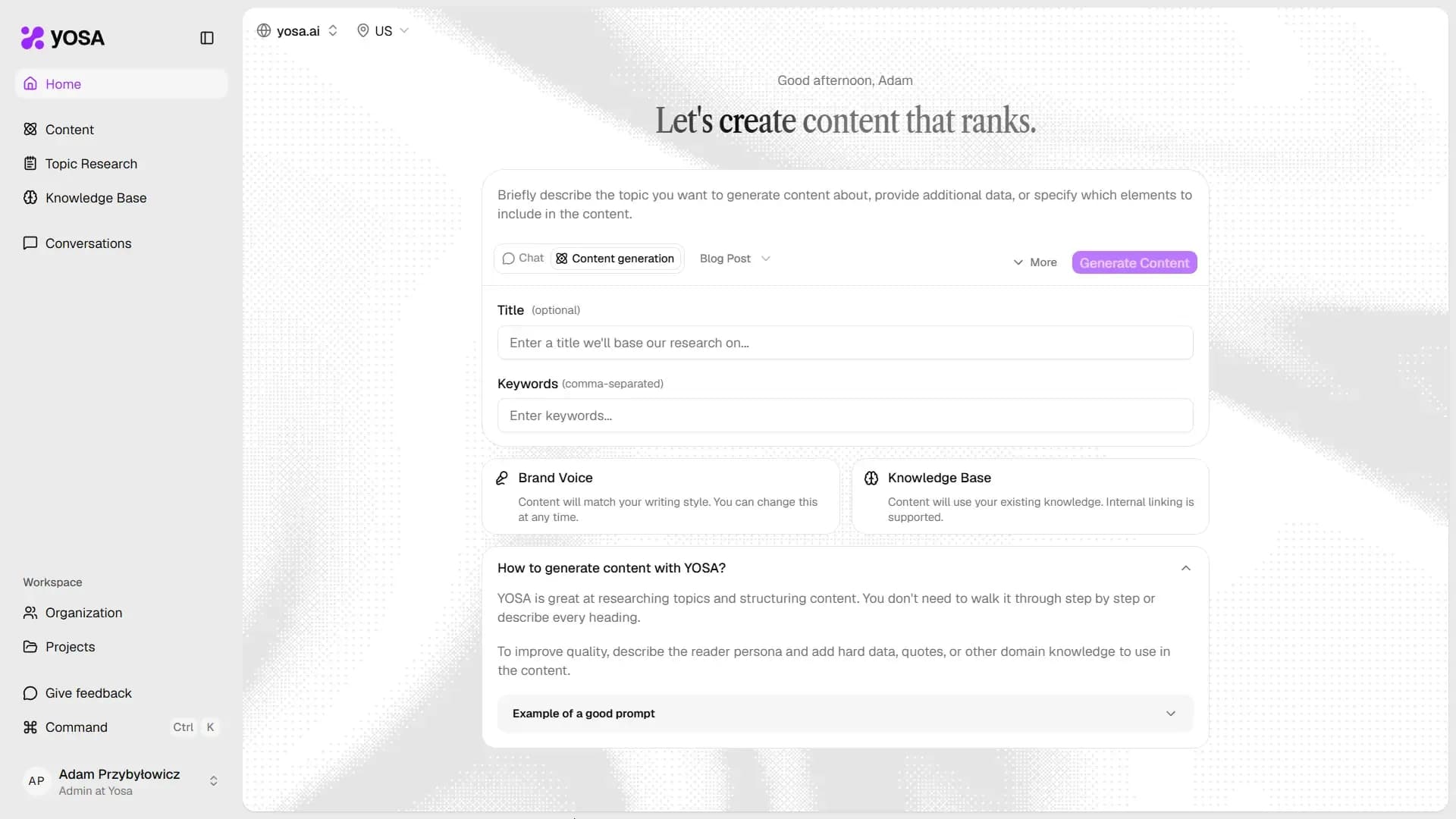 Content generation form