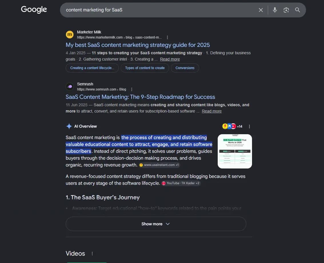 Google SERP for main keyword
