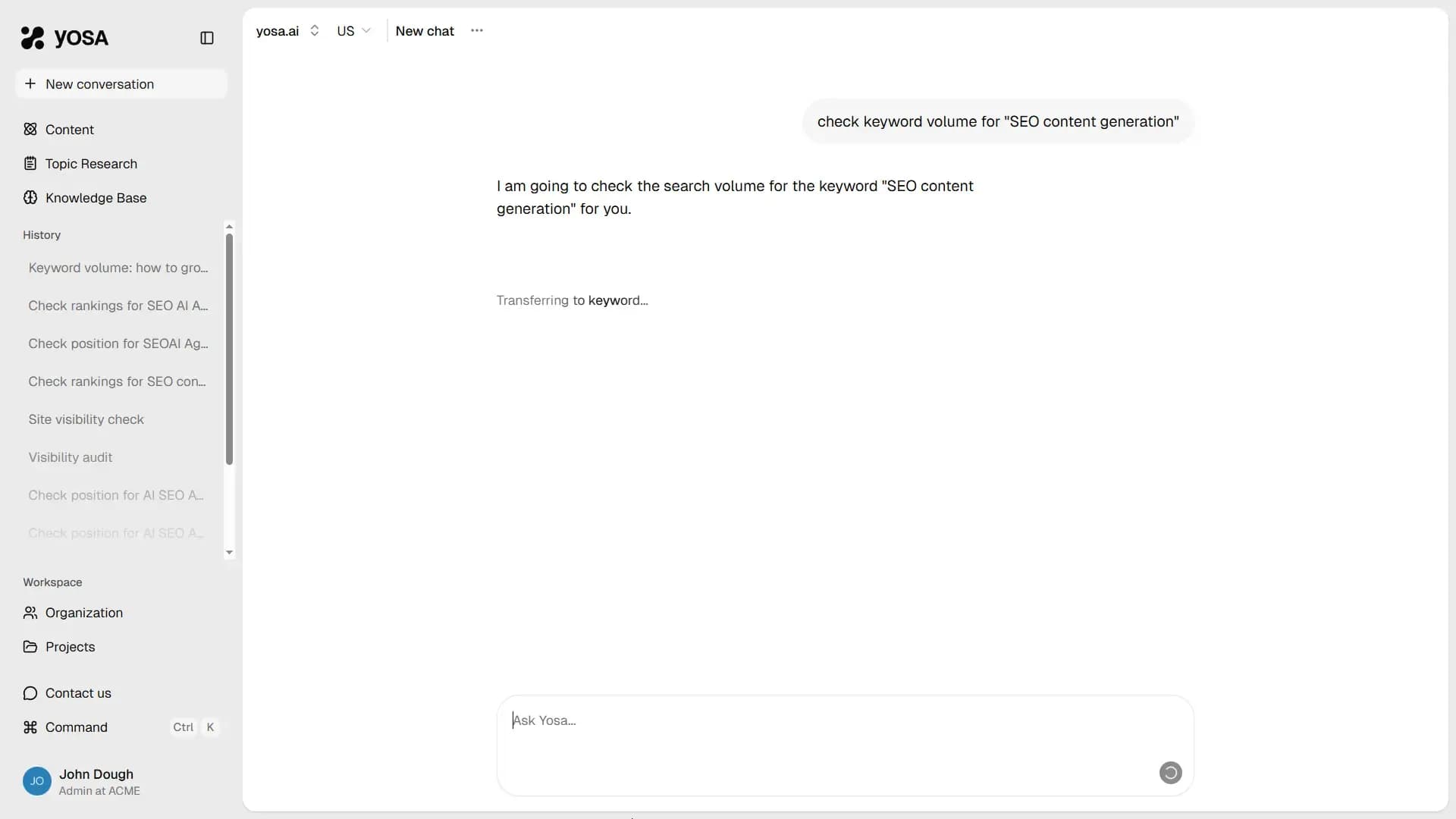 Keyword analysis processing in chat