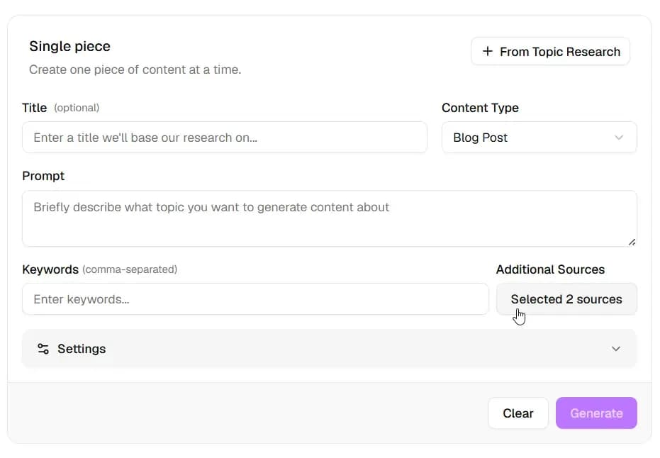 Source button in content generation