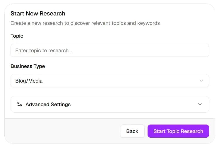 Start new topic research form